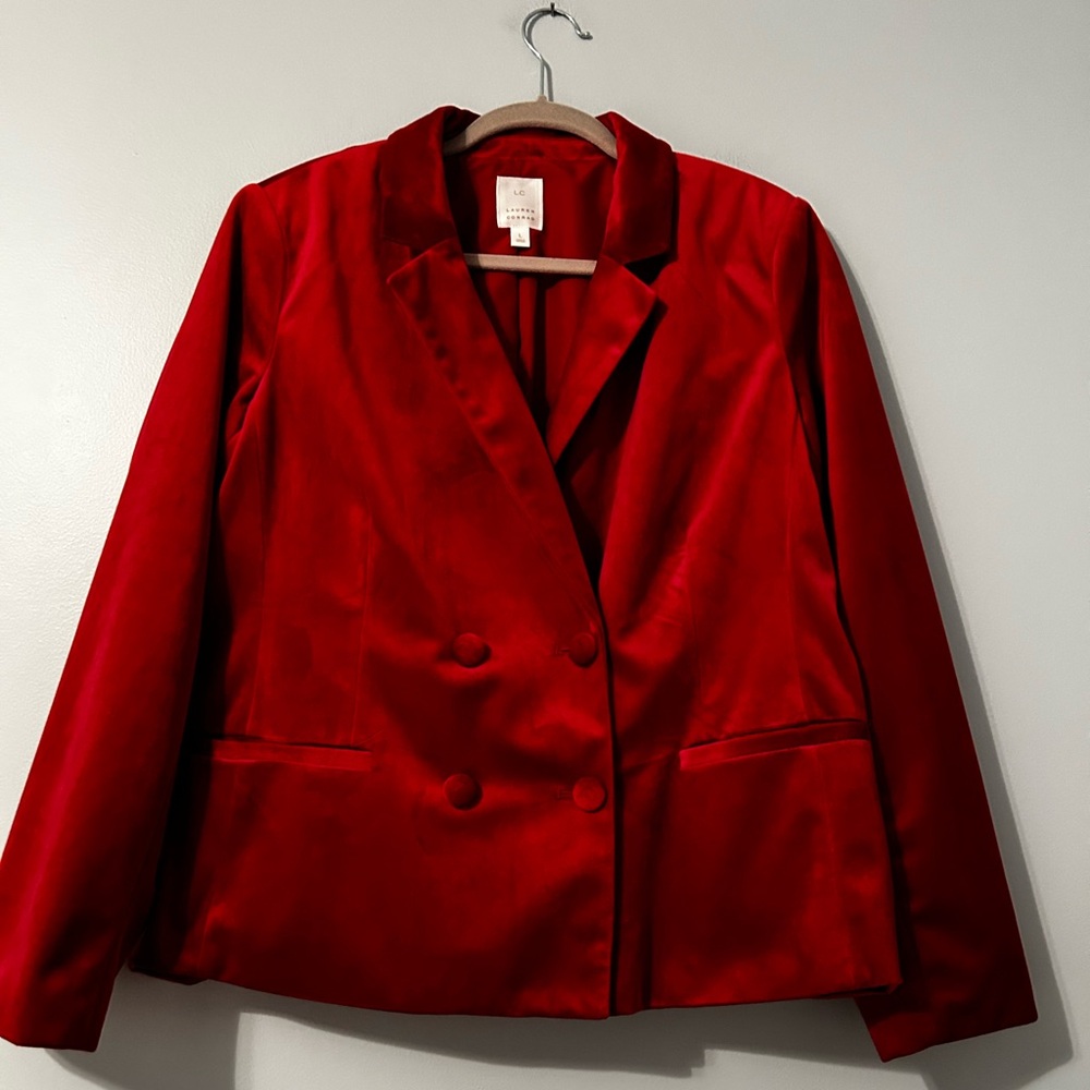 Lauren Conrad red velveteen blazer in size large